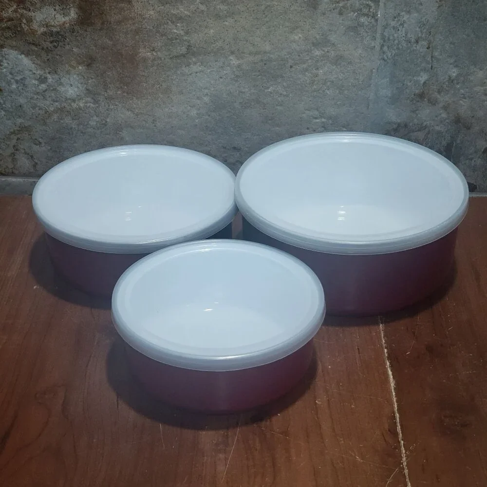 Stainless Steel Food Container Storage Red Mixing Bowl Set Nested 3 Serve Bowl S